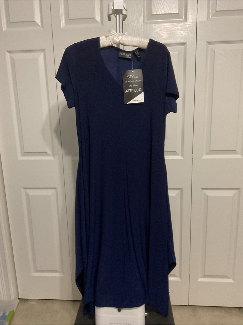 Attitudes by Renee Navy Blue V-Neck Swing Dress